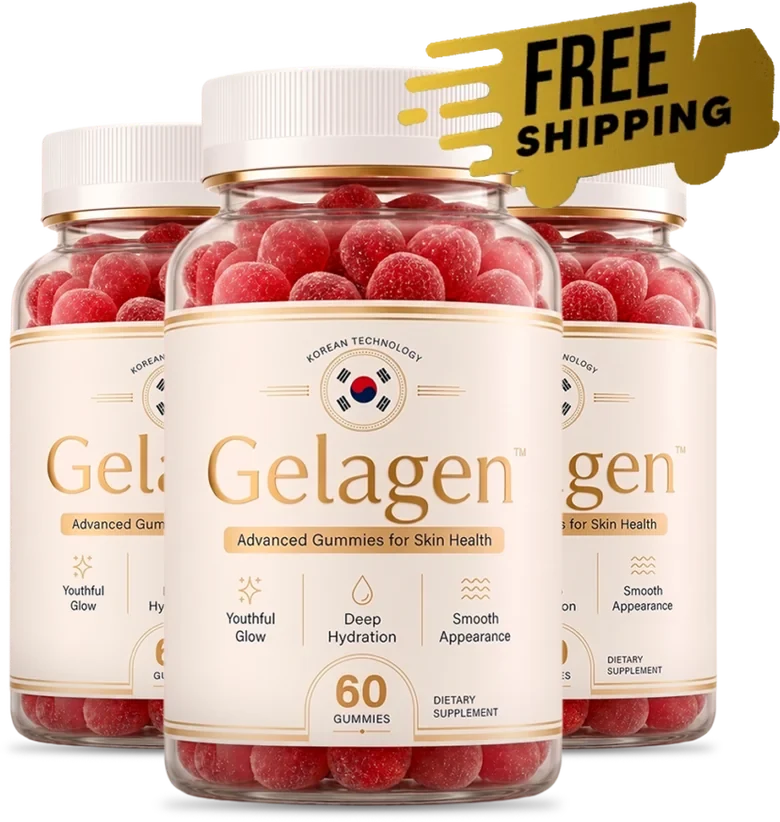 Three bottles of Gelagen beauty gummies for skin, hair and nails, official bundle